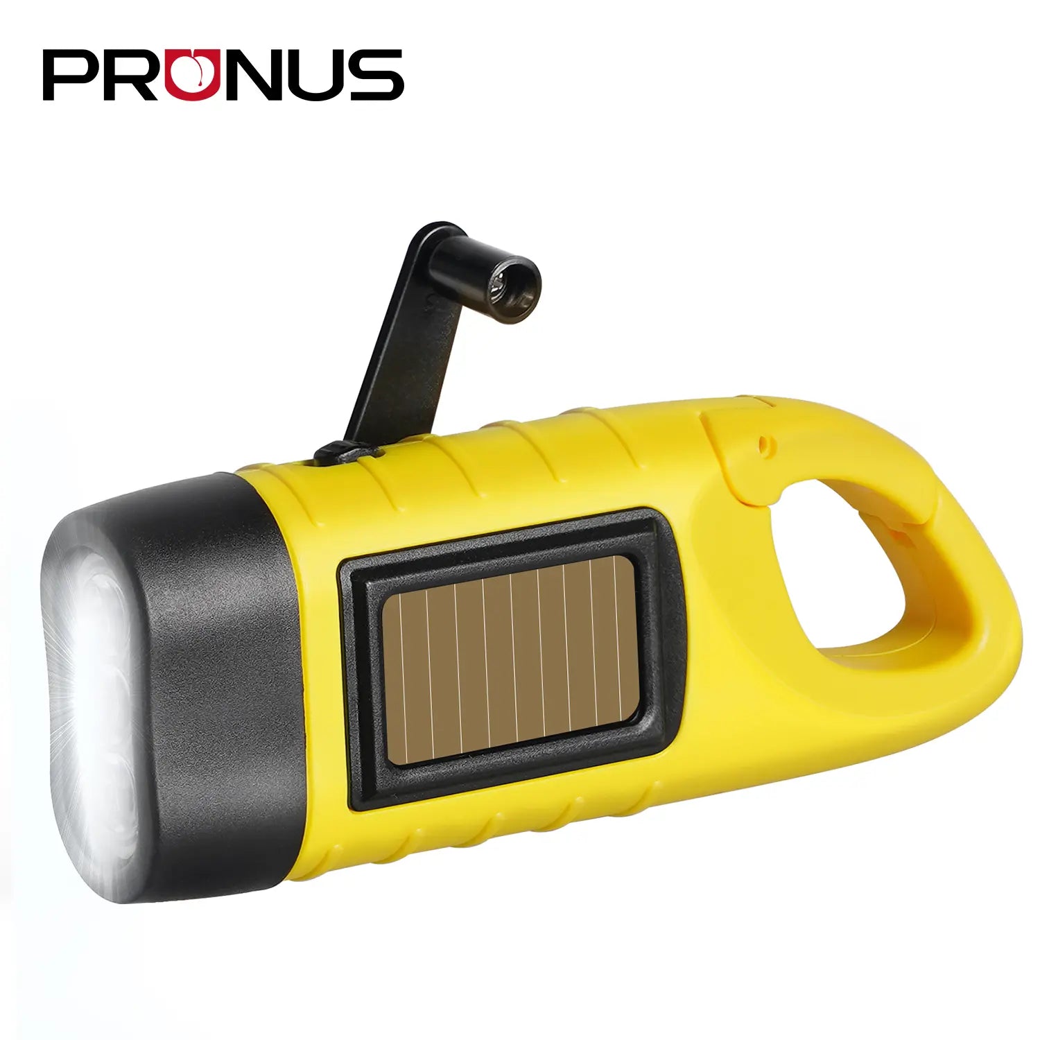 Prunus LED Crank Flashlight Emergency, Solar Flashlight Rechargeable, Dynamo Flashlights with Snap Hook, Mini Flashlight with Crank and Solar Panel for Outdoor/Camping/Power Failures.