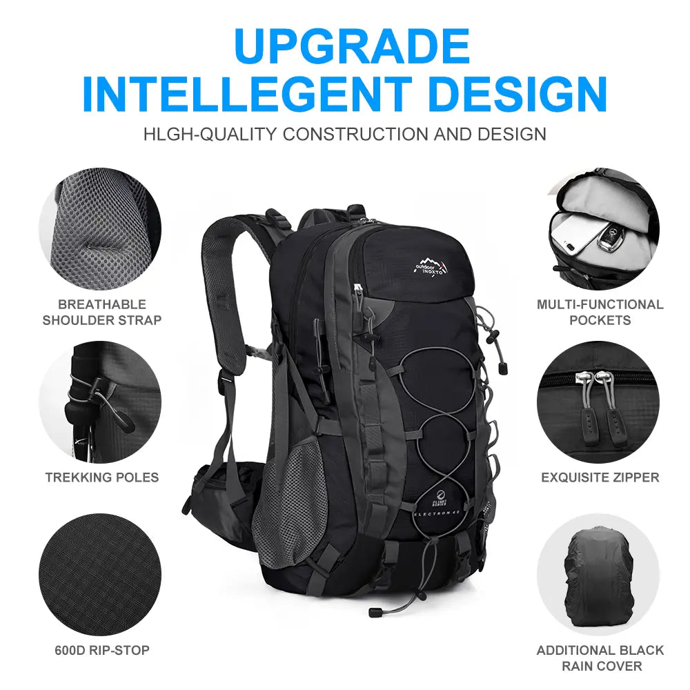 INOXTO Lightweight Hiking Backpack, 35L/40L Hiking Daypack with Waterproof Rain Cover for Travel Camping Outdoor Men and Women.