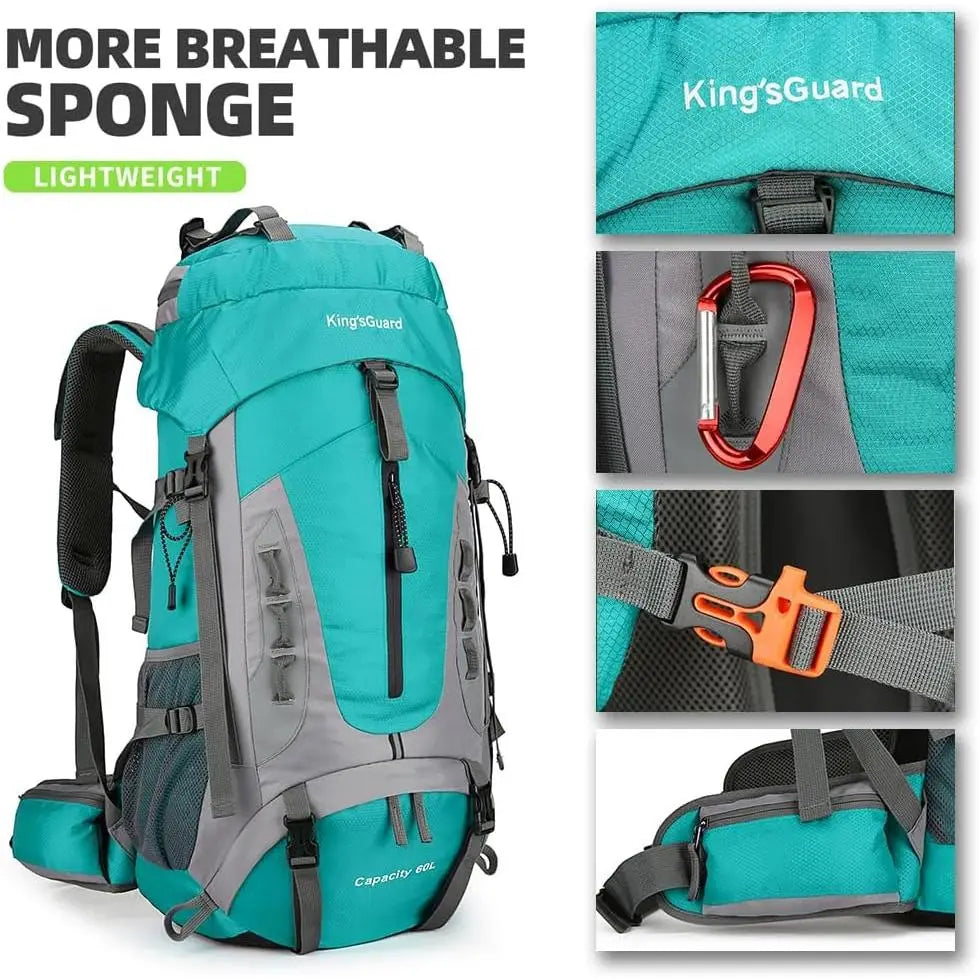 60L Hiking Camping Backpack with Rain Cover, Waterproof Large Capacity Outdoor Sport Travel Daypack Climbing Touring