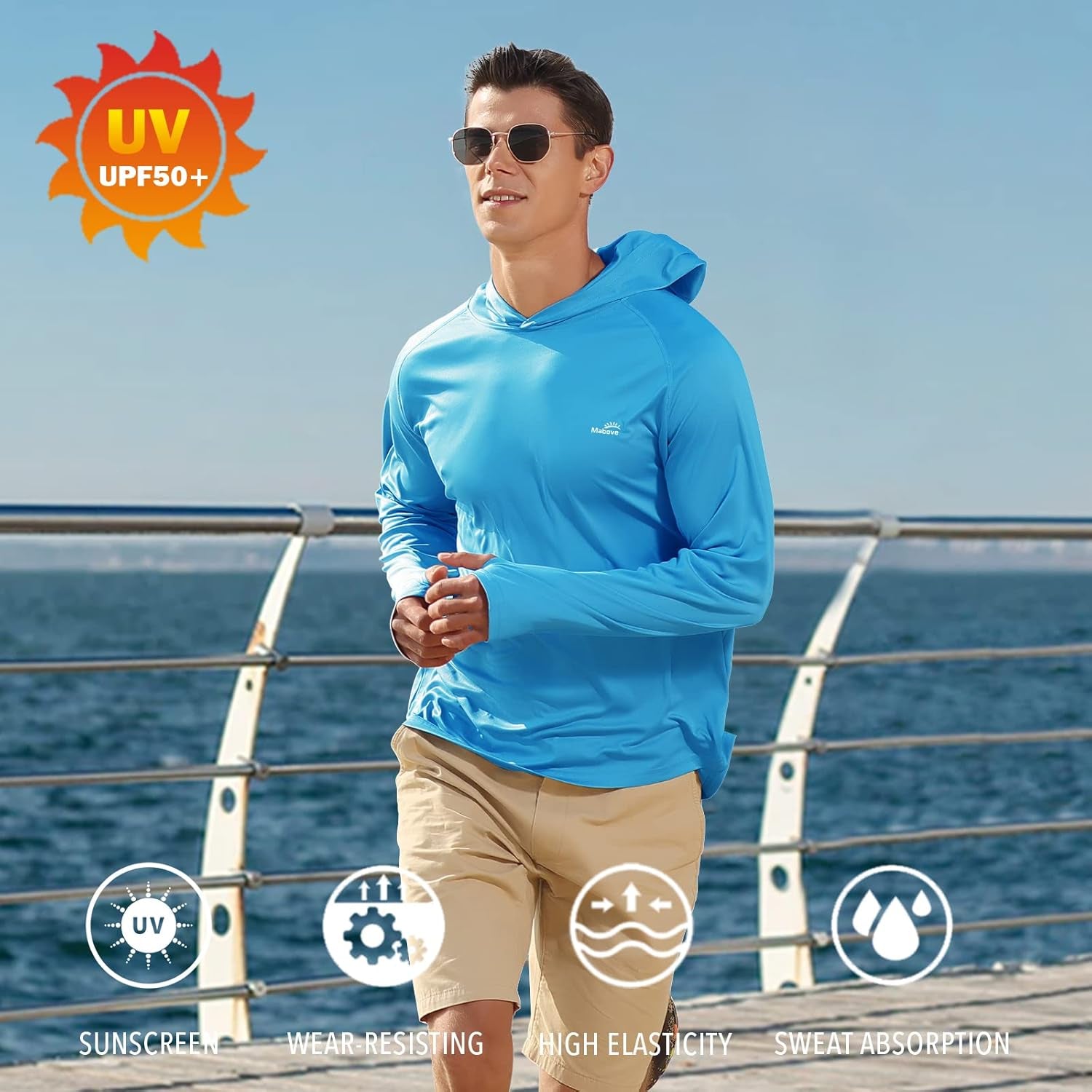 Men'S UPF 50+ Long Sleeve Sun Shirts UV Protection Hoodie Rash Guard Hiking Fishing Swim T Shirt