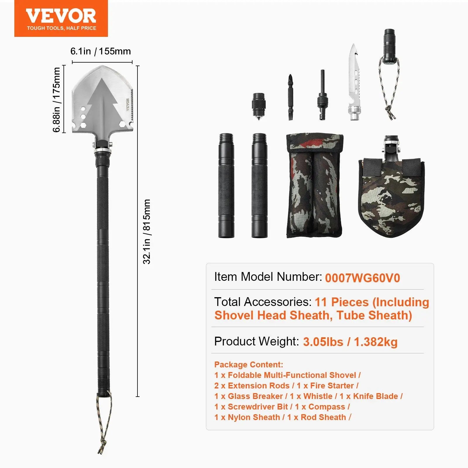Survival Shovel 13 in 1 Camping Shovel Folding Multitool Portable Compact VEVOR Super Brand Day