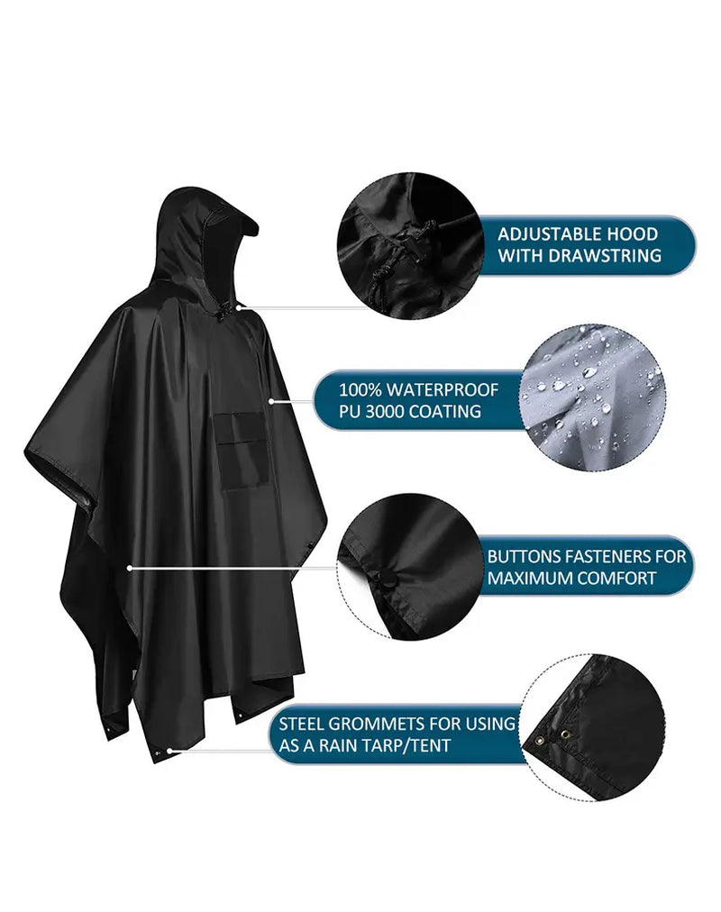 Hooded Rain Poncho Raincoat Jacket for Camping Mountaineering, Multifunctional Poncho Unisex Outdoor Unisex Outdoor Multifunctional Hooded Raincoat