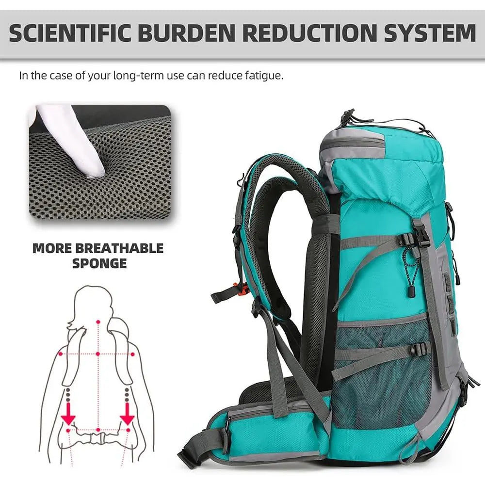 60L Hiking Camping Backpack with Rain Cover, Waterproof Large Capacity Outdoor Sport Travel Daypack Climbing Touring