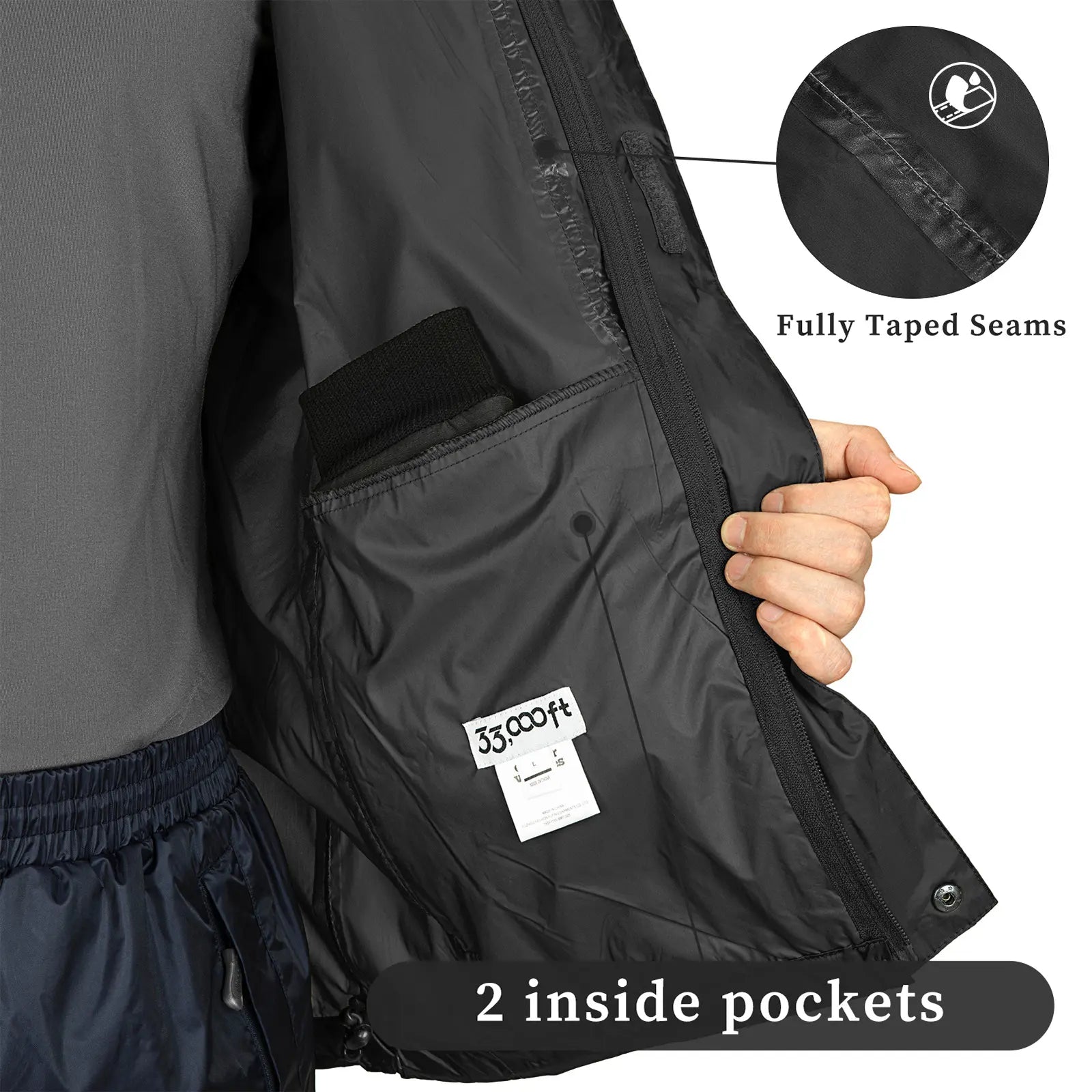 33,000Ft Packable Rain Jacket Men'S Lightweight Waterproof Rain Shell Jacket Raincoat with Hood for Golf Cycling Windbreaker