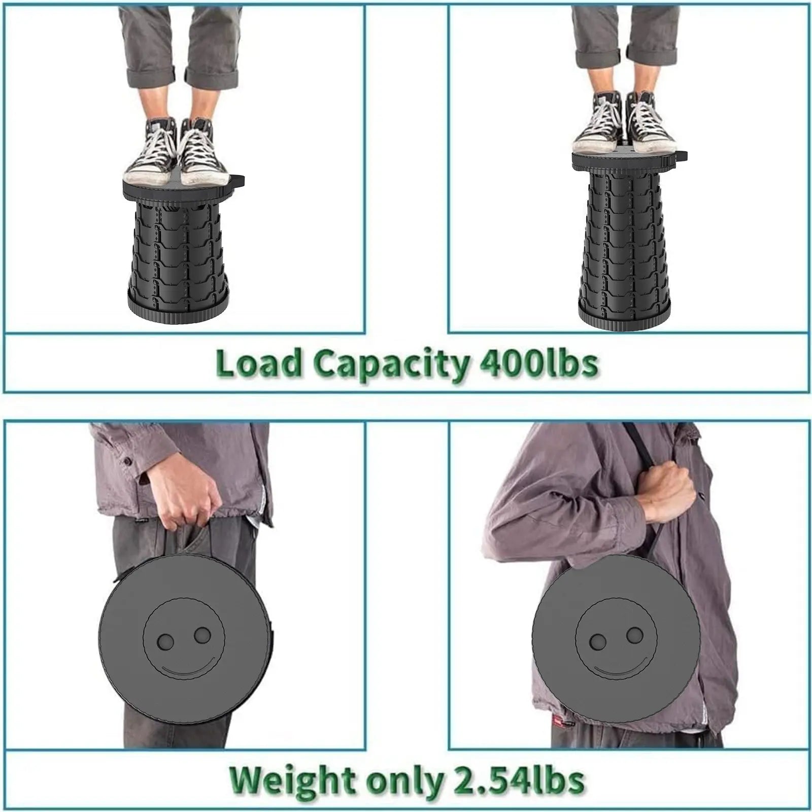 SPOVEN Upgraded Collapsible Stool, Portable Folding Stools, Retractable Stool, Max Load Capacity 500Lbs, Foldable Seat Stools for Outdoor Picnic Camping Fishing Hiking BBQ Gardening