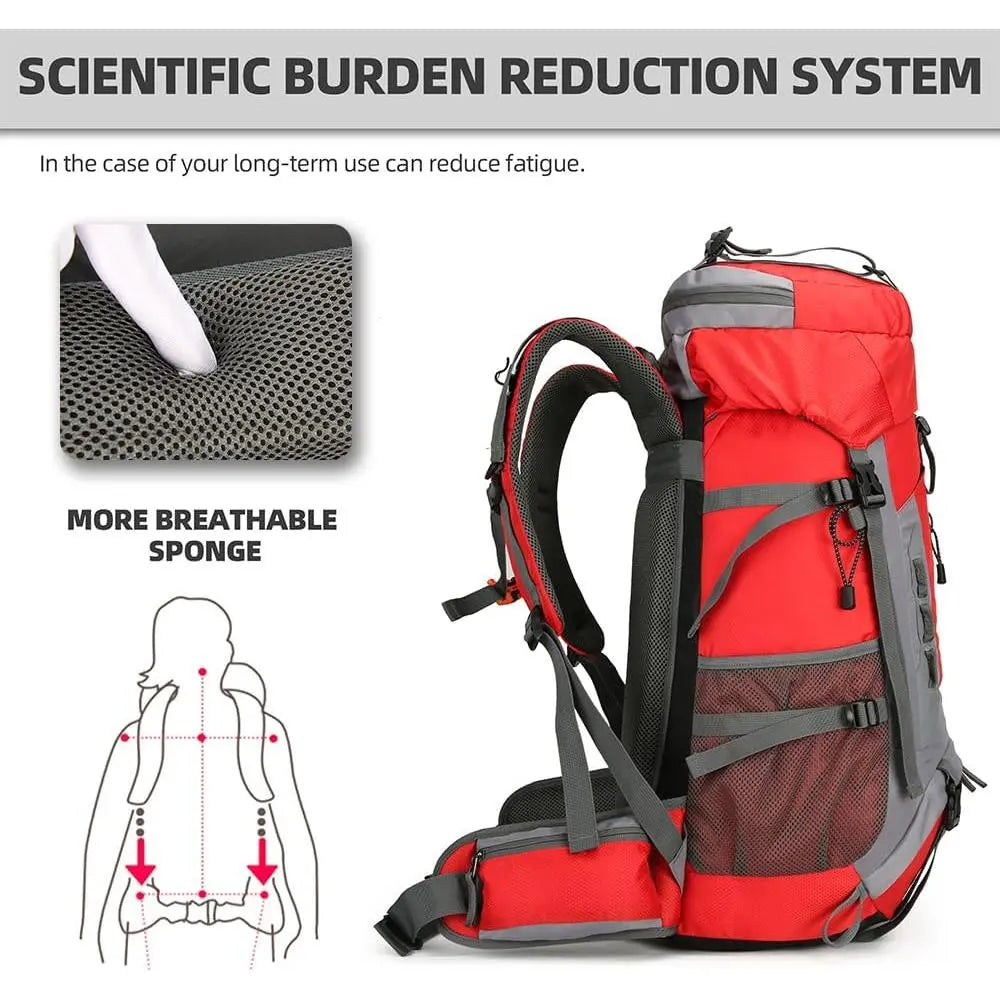 60L Hiking Camping Backpack with Rain Cover, Waterproof Large Capacity Outdoor Sport Travel Daypack Climbing Touring