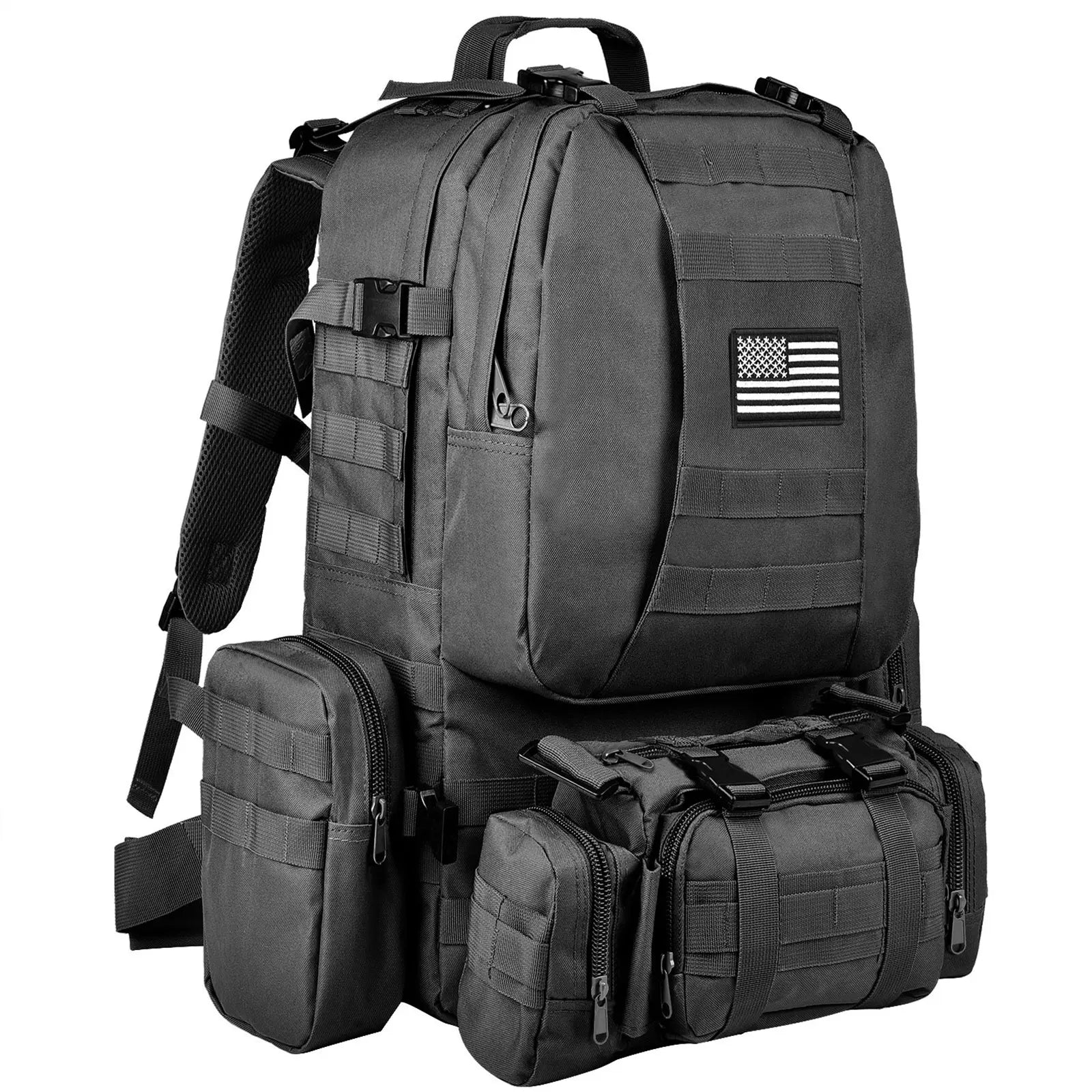 【CRAZY DEAL】CVLIFE Tactical Backpack Adjustable Strap Camping Rucksack 60L Large 3 Day Survival Pack Detachable Molle Bag High Capacity Fishing Backpack - Camouflage