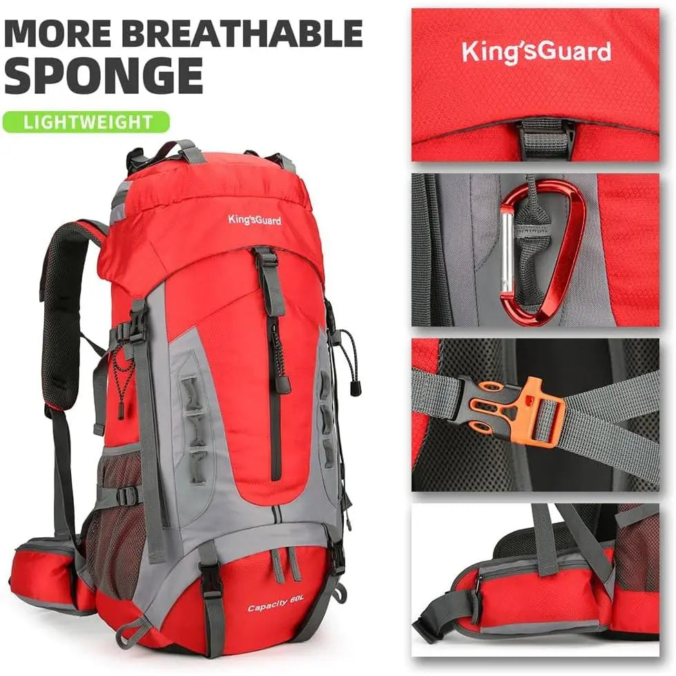 60L Hiking Camping Backpack with Rain Cover, Waterproof Large Capacity Outdoor Sport Travel Daypack Climbing Touring