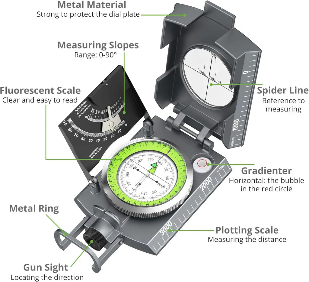 Proster IP65 Hiking Compass with Sighting Clinometer Professional Military Compass Metal Camping Compass Waterproof with Carry Bag for Camping Hunting Hiking Geology Activities