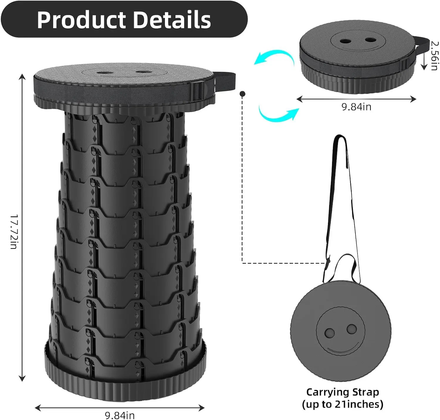 SPOVEN Upgraded Collapsible Stool, Portable Folding Stools, Retractable Stool, Max Load Capacity 500Lbs, Foldable Seat Stools for Outdoor Picnic Camping Fishing Hiking BBQ Gardening