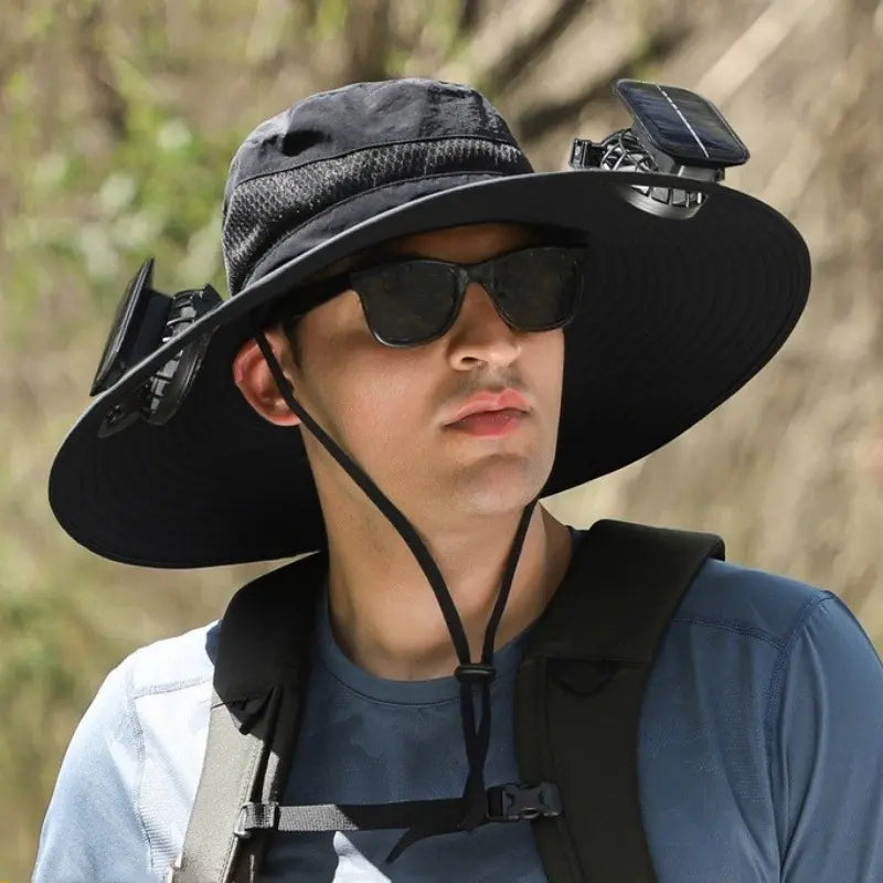 Solar Fan Hat, Sun Hat, Outdoor Work Hat, Dustproof, Anti-Mosquito Hat USB Rechargeable Fan Hat
