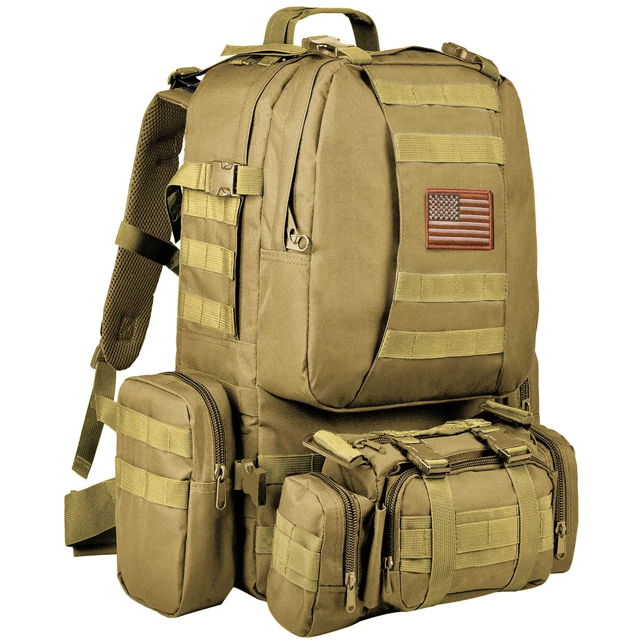 【CRAZY DEAL】CVLIFE Tactical Backpack Adjustable Strap Camping Rucksack 60L Large 3 Day Survival Pack Detachable Molle Bag High Capacity Fishing Backpack - Camouflage