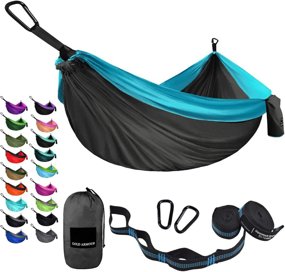 Camping Hammock - Portable Hammock Single Hammock Camping Accessories Gear for Outdoor Indoor Adult Kids, USA Based Brand (Black)