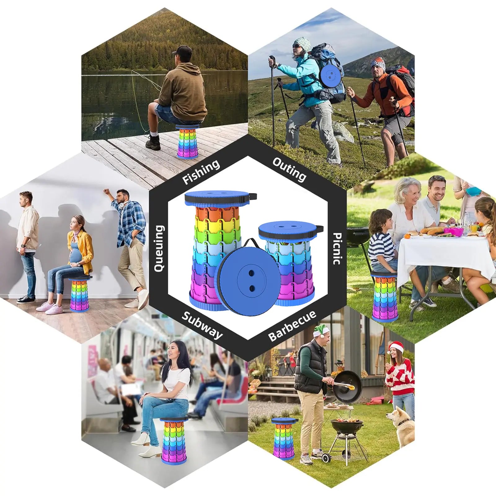 SPOVEN Upgraded Collapsible Stool, Portable Folding Stools, Retractable Stool, Max Load Capacity 500Lbs, Foldable Seat Stools for Outdoor Picnic Camping Fishing Hiking BBQ Gardening