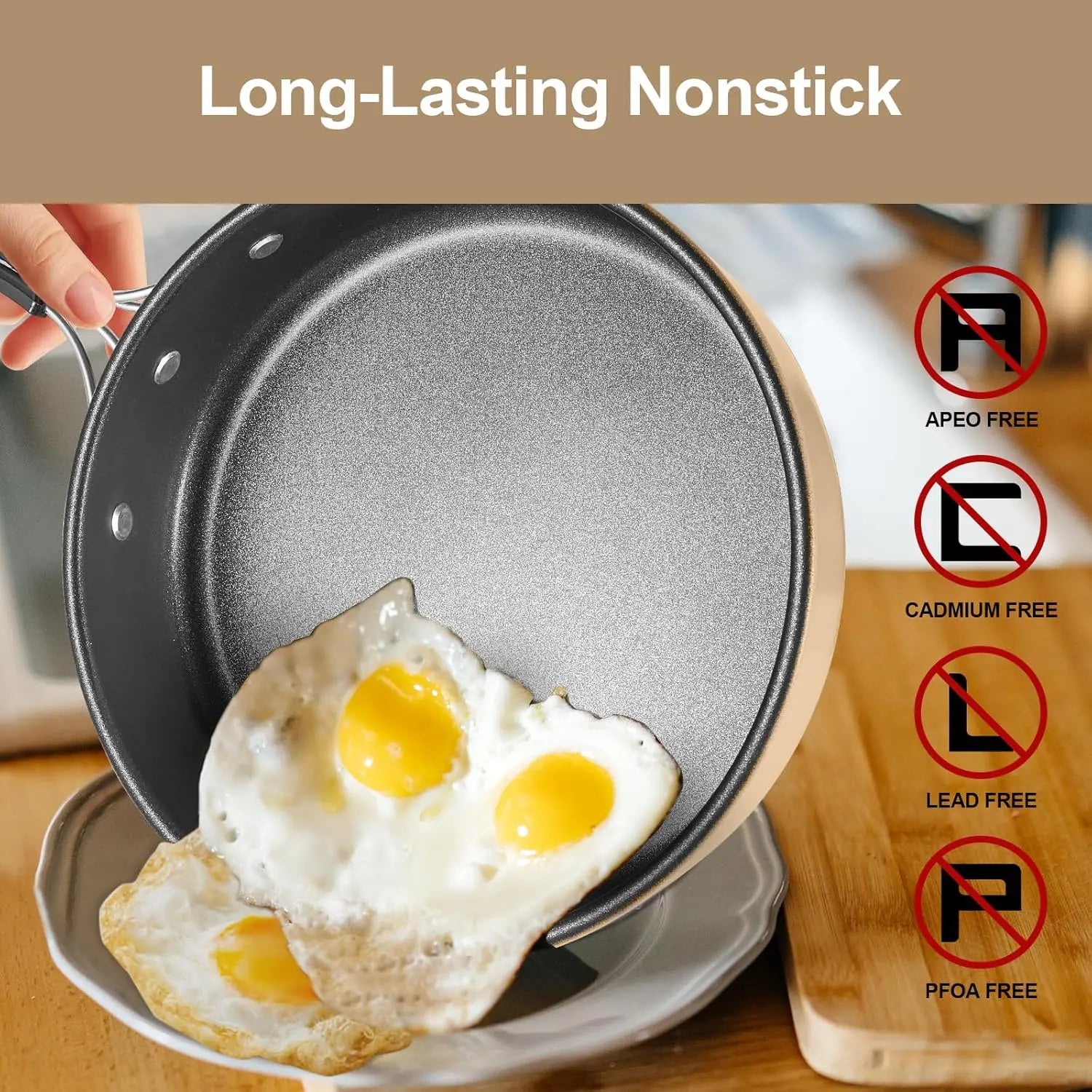 Odoland Camping Cookware Set Non-Stick Pot and Pan Set with Kettle, Stainless Steel Utensils Mess Kit, Cups Plates Knives Spoons Forks for Outdoor Cooking,Khaki