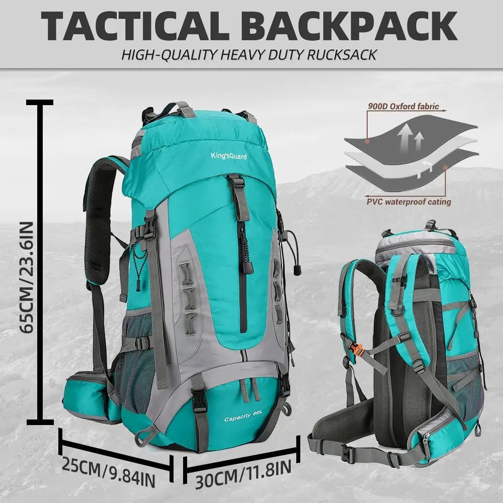 60L Hiking Camping Backpack with Rain Cover, Waterproof Large Capacity Outdoor Sport Travel Daypack Climbing Touring