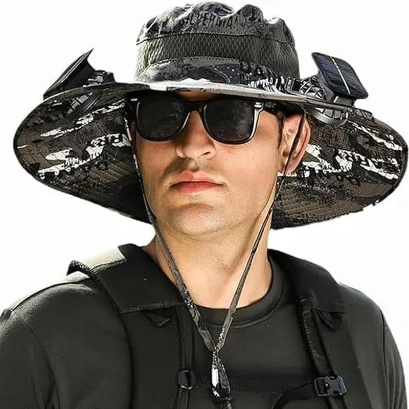Solar Fan Hat, Sun Hat, Outdoor Work Hat, Dustproof, Anti-Mosquito Hat USB Rechargeable Fan Hat