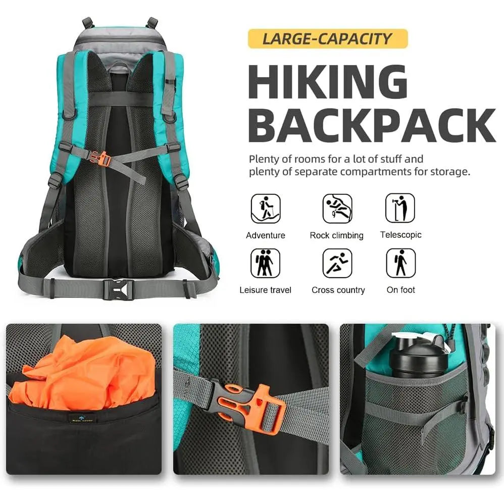 60L Hiking Camping Backpack with Rain Cover, Waterproof Large Capacity Outdoor Sport Travel Daypack Climbing Touring