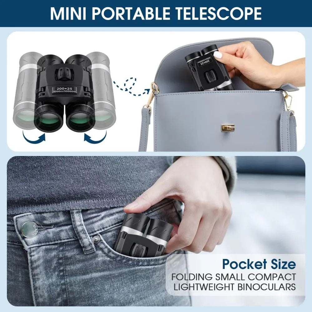 【 1 Box 】 High Definition Binoculars 200X25 Large Field of View Mini Portable Version Telescopic Aluminum Telescoping Handle