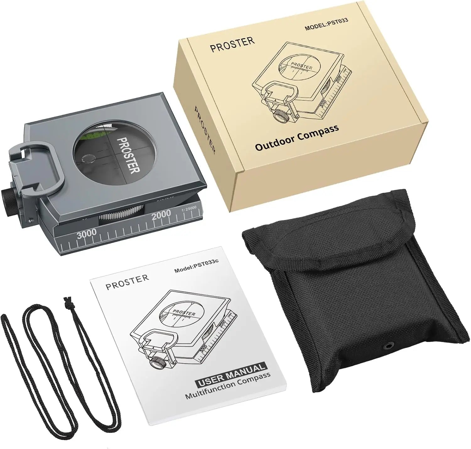 Proster IP65 Hiking Compass with Sighting Clinometer Professional Military Compass Metal Camping Compass Waterproof with Carry Bag for Camping Hunting Hiking Geology Activities